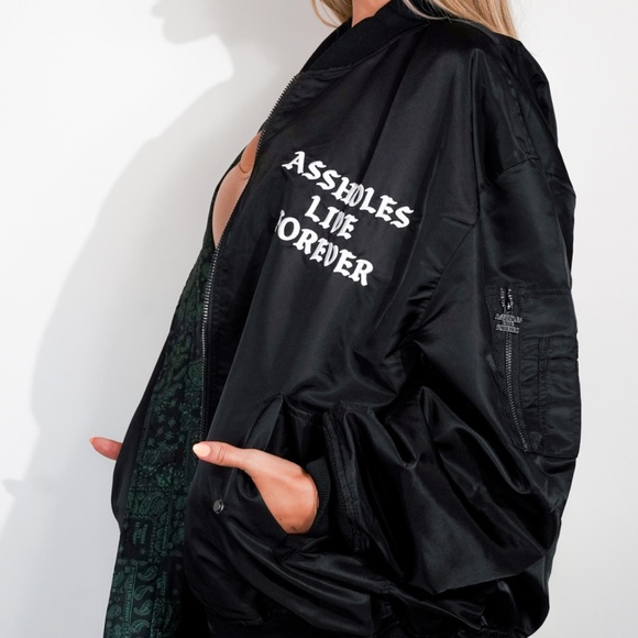 NEW Assholes Live Forever - Unisex Black Irish
Bandana Reversible Bomber Jacket - Picture 3 of 8